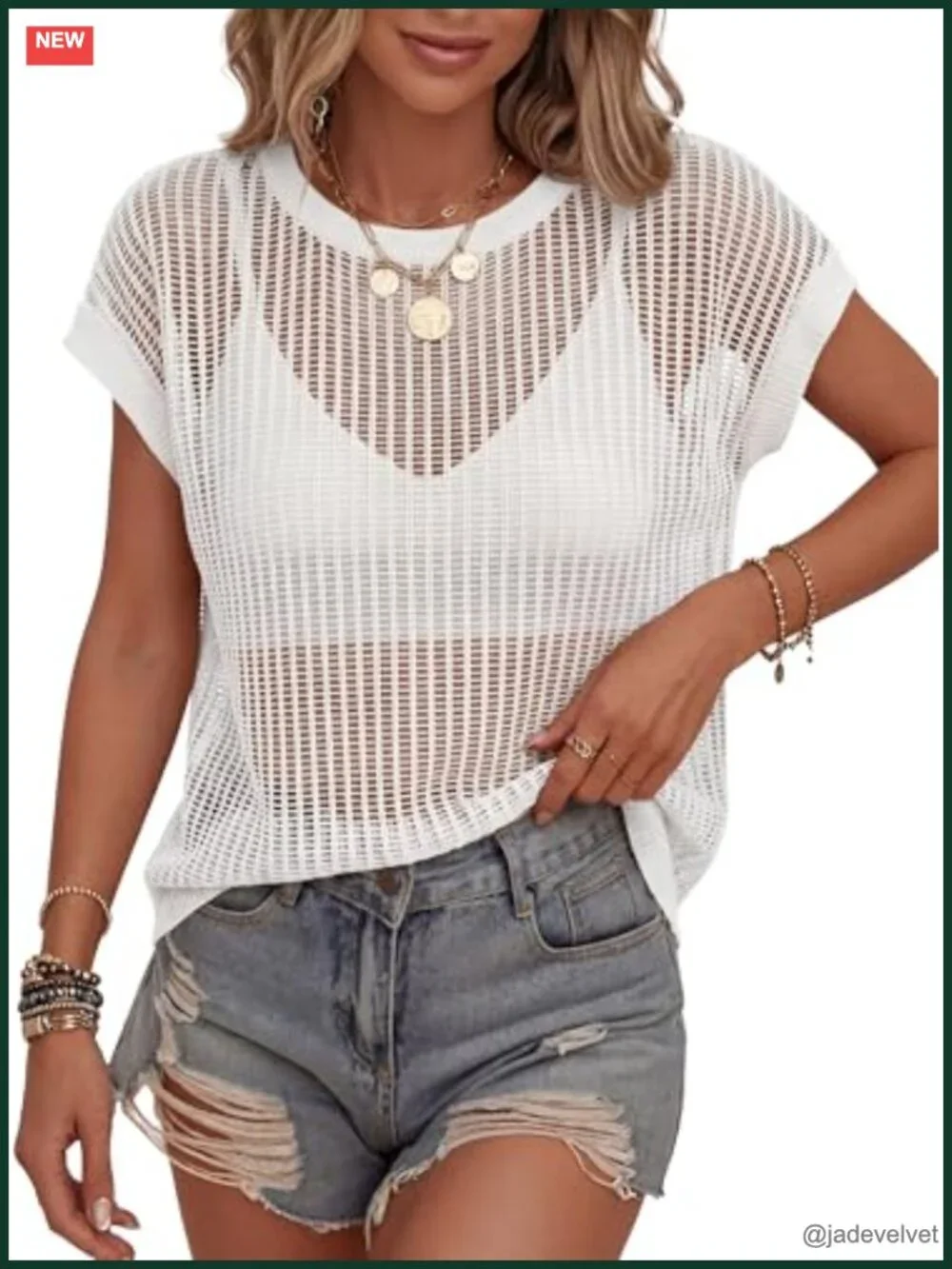 Crochet Cover Up Mesh Top Lightweight Beach Vacation Sweater